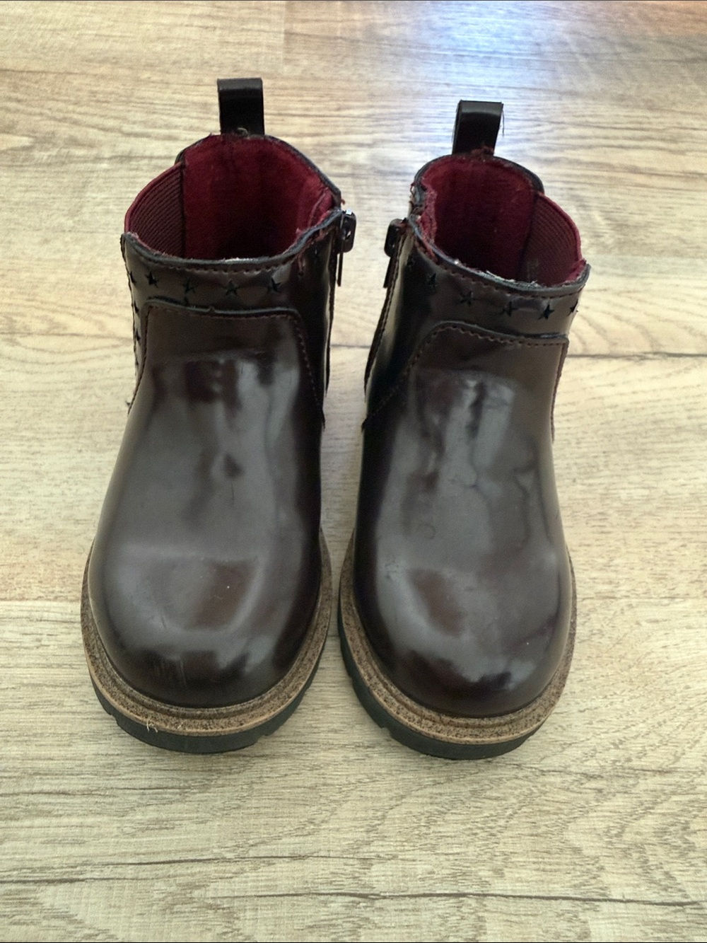 Zara Brown Kids Ankle Boots with Burgundy Interior